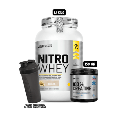 NITRO WHEY 1.1 KG (COOKIES) + CREATINA UN 150 GRAMOS + 1 SHAKER