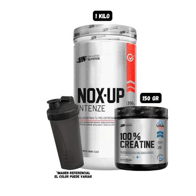 PRE ENTRENO NOX UP INTENZE 1 KG FRUIT PUNCH + CREATINA UN 150 GR + 1 SHAKER