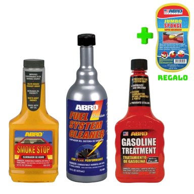 ABRO PACK DE ADITIVOS PARA VEHÍCULOS A GASOLINA + ESPONJA JUMBO DE REGALO