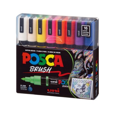 POSCA PACK PC-5BR 16C BÁSICO X 16 MARCADORES PUNTA BRUSH 