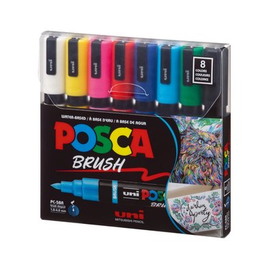 POSCA PACK PC-5BR 8C BÁSICO X 8 MARCADORES PUNTA BRUSH 