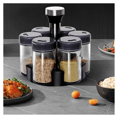 CONDIMENTERO ESPECIAS GIRATORIO 6 PIEZAS| ACERO INOXIDABLE VIDRIO
