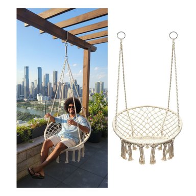 SILLA COLGANTE MECEDORA ARTESANAL CREMA