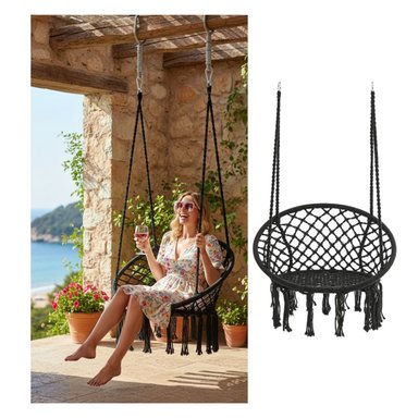 SILLA COLGANTE MECEDORA ARTESANAL NEGRO - 2