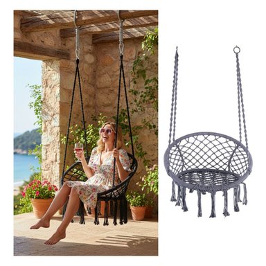 SILLA COLGANTE MECEDORA ARTESANAL GRIS - 2
