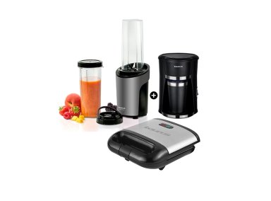 CAFETERA PERSONAL COFFEE+LICUADORA SHAKE AWAY 2.0+ SANDWICHERA MYSADWICH GRILL II