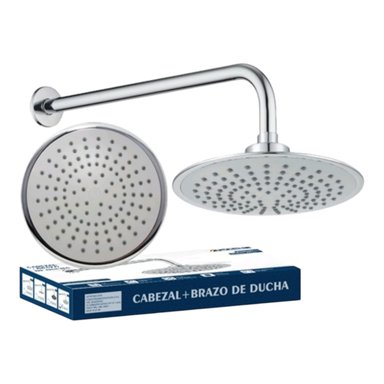 CABEZA DUCHA REDONDA 20CM ABS CROMADO BRAZO ACERO 40CM MODERNO ELEGANTE