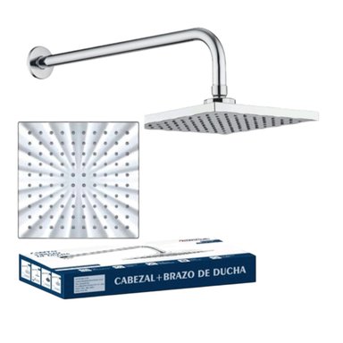 CABEZA DUCHA CUADRADO 20CM ABS CROMADO BRAZO ACERO 40CM MODERNO ELEGANTE