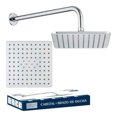 CABEZA DUCHA CUADRADA 20CM ABS CROMADO BRAZO ACERO 40CM MODERNO ELEGANTE
