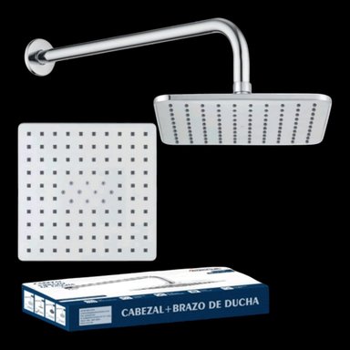 CABEZA DUCHA CUADRADA 20CM ABS CROMADO BRAZO ACERO 40CM MODERNO ELEGANTE - 5