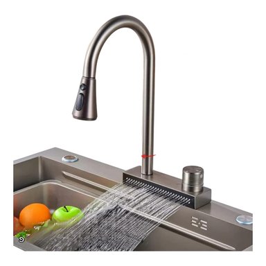 GRIFO XM MONOCOMANDO CASCADA MEZCLADORA MONOCOMANDO CON CASCADA CUELLO EXTENSIBLE ACERO INOXIDABLE NEGRO MATE