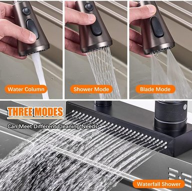 GRIFO XM MONOCOMANDO CASCADA MEZCLADORA MONOCOMANDO CON CASCADA CUELLO EXTENSIBLE ACERO INOXIDABLE NEGRO MATE - 4