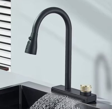 GRIFO XM MONOCOMANDO CASCADA MEZCLADORA MONOCOMANDO CON CASCADA CUELLO EXTENSIBLE ACERO INOXIDABLE NEGRO MATE - 6