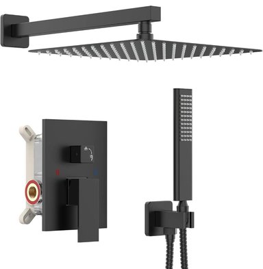 COMBO DUCHA FRATELLI ESPAÑOLA MULTIFUNCIONAL MEZCLADORA MONOMANDO NEGRO MATE TELEFONO PLATO 10' BRATIA 25 CM