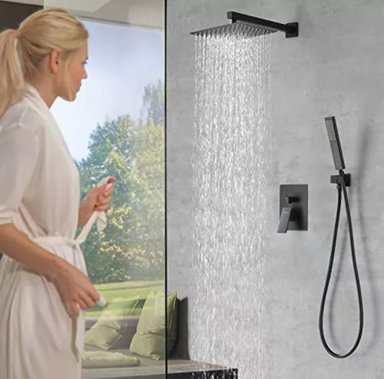 COMBO DUCHA FRATELLI ESPAÑOLA MULTIFUNCIONAL MEZCLADORA MONOMANDO NEGRO MATE TELEFONO PLATO 10' BRATIA 25 CM - 2