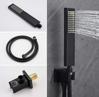 COMBO DUCHA FRATELLI ESPAÑOLA MULTIFUNCIONAL MEZCLADORA MONOMANDO NEGRO MATE TELEFONO PLATO 10' BRATIA 25 CM - 4