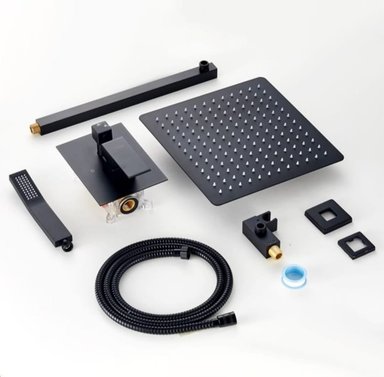 COMBO DUCHA FRATELLI ESPAÑOLA MULTIFUNCIONAL MEZCLADORA MONOMANDO NEGRO MATE TELEFONO PLATO 10' BRATIA 25 CM - 5