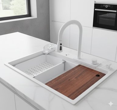 LAVADERO DE COCINA MULTIFUNCIONAL RINOX SMARTCHEF BLANCO PULIDO - 7