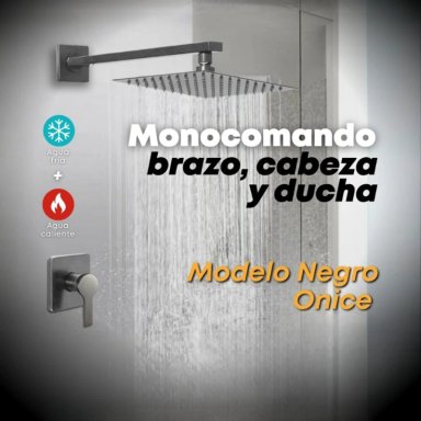 SUPER COMBO DUCHA 20CM CON MEZCLADORA MONOMANDO CALIENTE FRIO GRIS PLOMO ACERO INOXIDABLE - 2