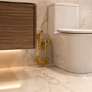 COMBO SET DUCHA BIDE PREMIUM COLOR DORADO ORO PULIDO CON MANGUERA RESORTE Y SOPORTE, EN ACERO SS304 - 3