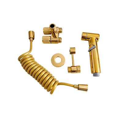 COMBO SET DUCHA BIDE PREMIUM COLOR DORADO ORO PULIDO CON MANGUERA RESORTE Y SOPORTE, EN ACERO SS304 - 4