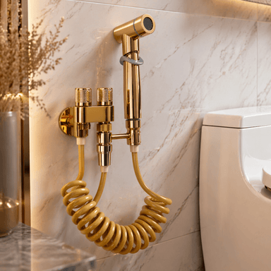 COMBO SET DUCHA BIDE PREMIUM COLOR DORADO ORO PULIDO CON MANGUERA RESORTE Y SOPORTE, EN ACERO SS304 - 5