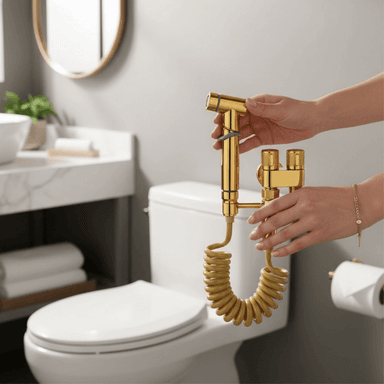 COMBO SET DUCHA BIDE PREMIUM COLOR DORADO ORO PULIDO CON MANGUERA RESORTE Y SOPORTE, EN ACERO SS304 - 6