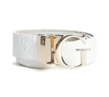 CORREA GUESS MUJER JENA PEONY REVERSIBLE LOGO MONOGRAMA HEBILLA G DORADA - 1