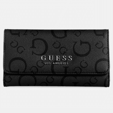 BILLETERA GUESS MUJER SAFFRON ESTILO CLUTCH NEGRO LOGO
