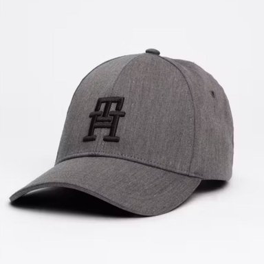 GORRA TOMMY HILFIGER EMBROIDERED MONOGRAM BASEBALL CAP HOMBRE COLOR GRIS CON LOGO FRONTAL NEGRO BORDADO