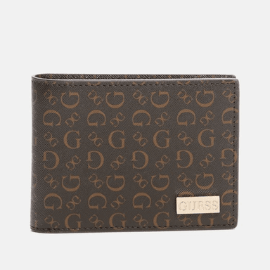 BILLETERA GUESS CARTER LOGO BIFOLD HOMBRE DISEÑO MONOGRAMA COLOR MARRÓN CON TARJETERO EXTRAIBLE Y EMBLEMA METÁLICO EN OFERTA