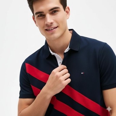 POLO CAMISERO TOMMY HILFIGER HOMBRE DIAGONAL STRIPED COLOR AZUL REGULAR FIT