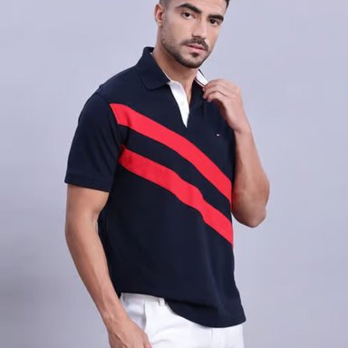 POLO CAMISERO TOMMY HILFIGER DIAGONAL STRIPED AZUL REGULAR FIT - 3