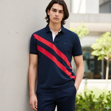 POLO CAMISERO TOMMY HILFIGER DIAGONAL STRIPED AZUL REGULAR FIT - 4