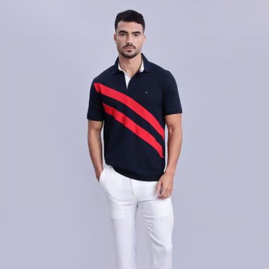 POLO CAMISERO TOMMY HILFIGER DIAGONAL STRIPED AZUL REGULAR FIT - 6