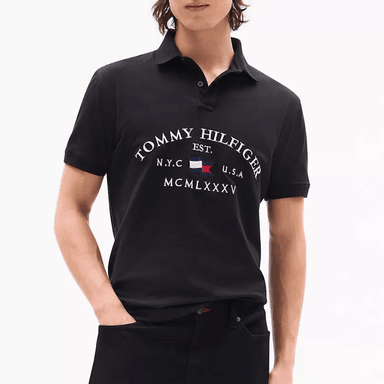 POLO TOMMY HILFIGER REGULAR FIT FLAG CAMISERO HOMBRE COLOR NEGRO CON LOGOTIPO BANDERA ULTIMA COLECCIÓN EN OFERTA