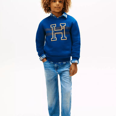 POLERA TOMMY HILFIGER KIDS LOGO STRIPE EMBLEMA FRONTAL BORDADO AZUL - 2