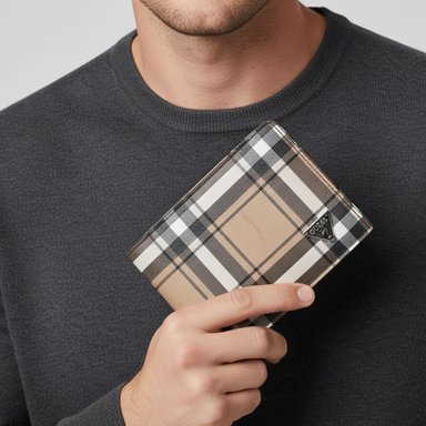 BILLETERA GUESS HOMBRE DISEÑO A CUADROS MARRÓN CON TARJETERO EXTRAÍBLE - 5