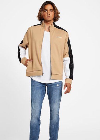 CASACA GUESS HOMBRE MATEO COLOR-BLOCK BEIGE NEGRO CON LOGOTIPO EN LAS MANGAS - 4