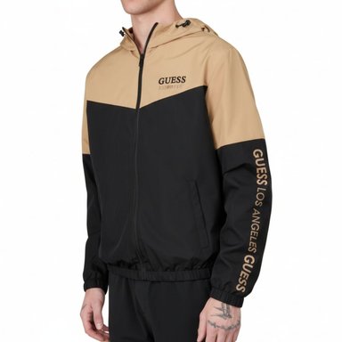 CASACA GUESS HOMBRE ECO NIRO CORTAVIENTO CON CAPUCHA NEGRO BEIGE - 1