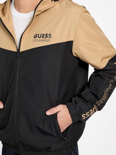 CASACA GUESS HOMBRE ECO NIRO CORTAVIENTO CON CAPUCHA NEGRO BEIGE - 2