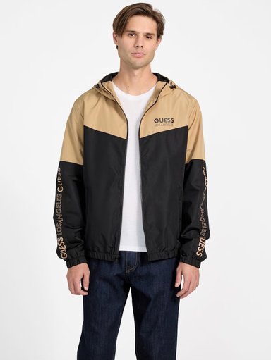 CASACA GUESS HOMBRE ECO NIRO CORTAVIENTO CON CAPUCHA NEGRO BEIGE - 5