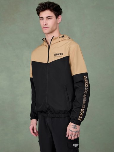 CASACA GUESS HOMBRE ECO NIRO CORTAVIENTO CON CAPUCHA NEGRO BEIGE - 6