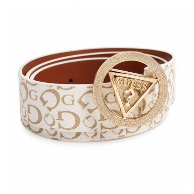 CORREA GUESS MUJER SPARKLE MONOGRAMA BLANCO HEBILLA REDONDA LOGO TRIANGULAR - 1