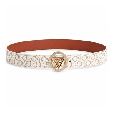 CORREA GUESS MUJER SPARKLE MONOGRAMA BLANCO HEBILLA REDONDA LOGO TRIANGULAR - 3