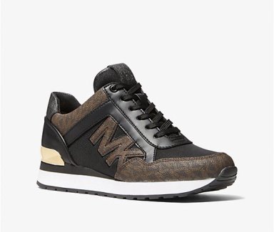 ZAPATILLAS MICHAEL KORS MADDY TWO-TONE LOGO TRAINER MUJER DISEÑO MONOGRAMA COLOR MARRÓN LOGOTIPO LATERAL