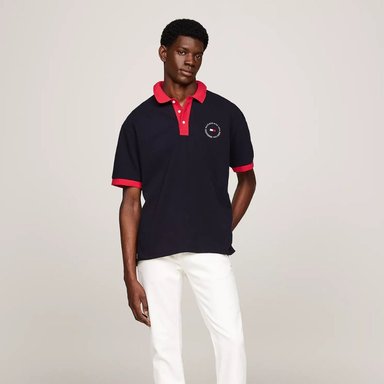POLO TOMMY HILFIGER HOMBRE TEAM FLAG AZUL LOGOTIPO FRONTAL Y POSTERIOR - 3