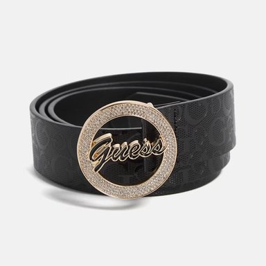 CORREA GUESS MUJER SPARKLE CON ESTAMPADO EN ALTO RELIEVE Y HEBILLA BRILLANTE