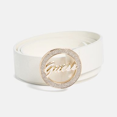 CORREA GUESS MUJER SPARKLE CON ESTAMPADO EN ALTO RELIEVE Y HEBILLA BRILLANTE