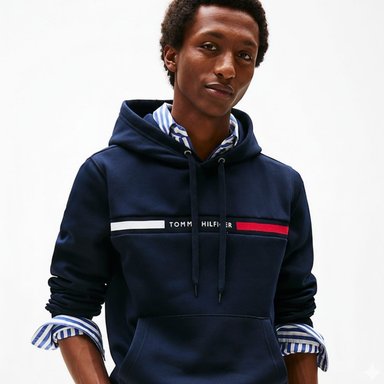 POLERA TOMMY HILFIGER HOMBRE FLAG STRIPE HOODIE AZUL CON CAPUCHA - 1